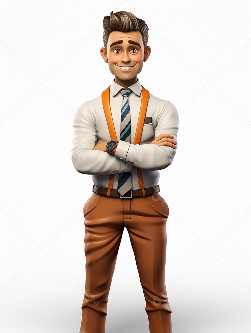 Homem de negócios 3d feliz cruzou os braços em 3d transparente