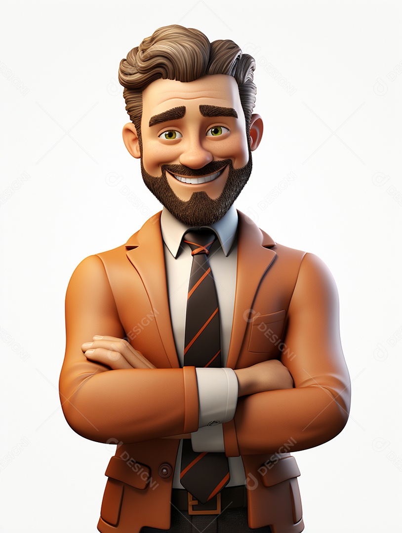 Homem de negócios 3d feliz cruzou os braços em 3d transparente