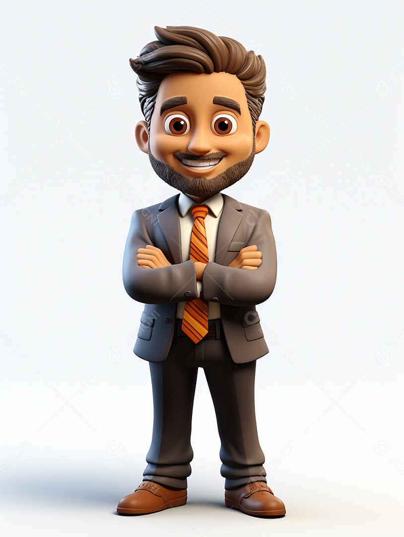 Homem de negócios 3d feliz cruzou os braços em 3d transparente