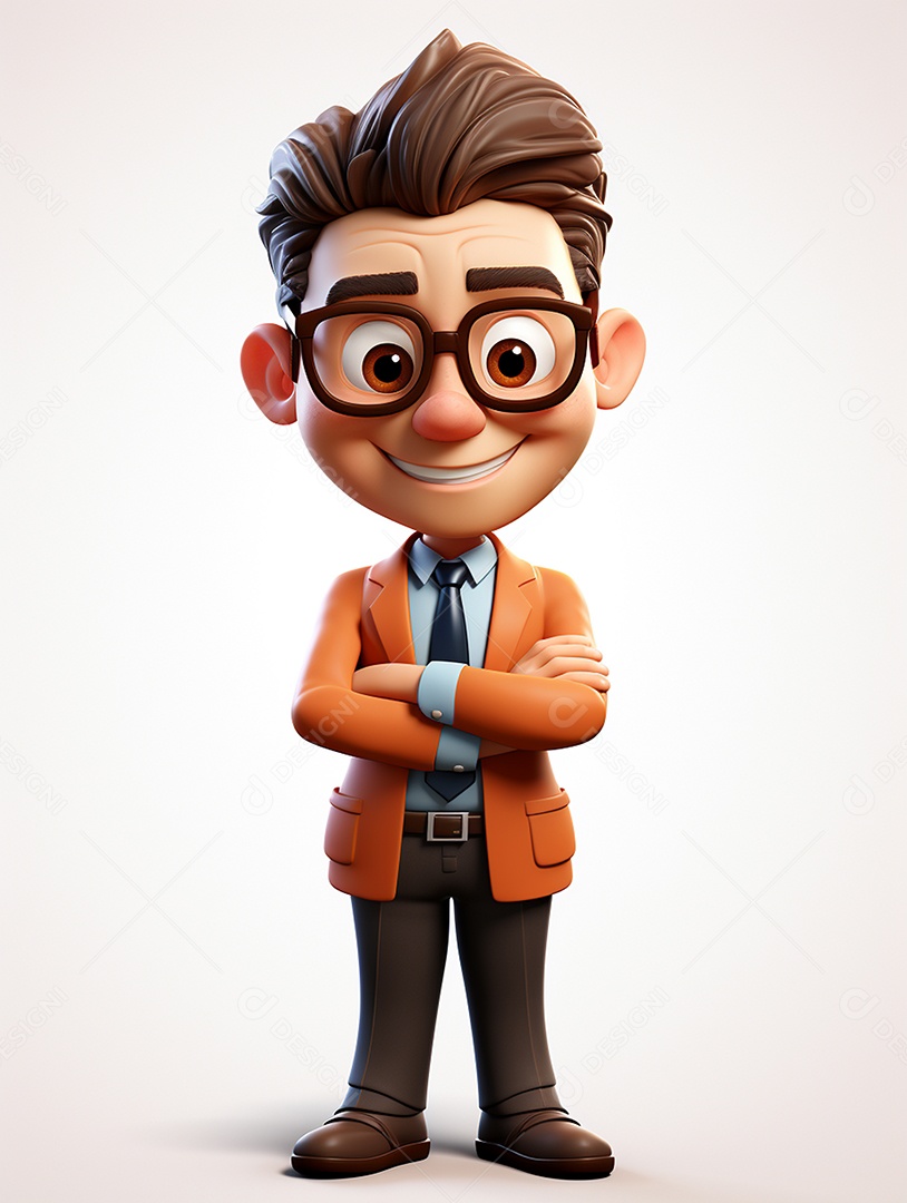 Homem de negócios 3d feliz cruzou os braços em 3d transparente