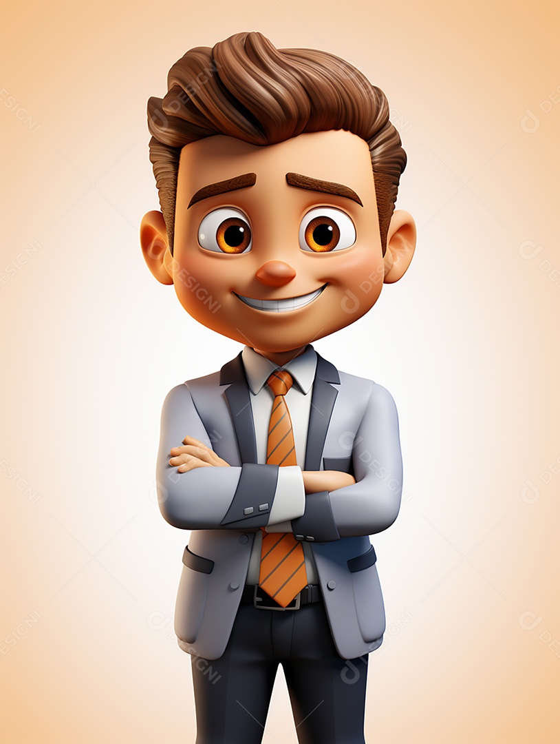 Homem de negócios 3d feliz cruzou os braços em 3d transparente