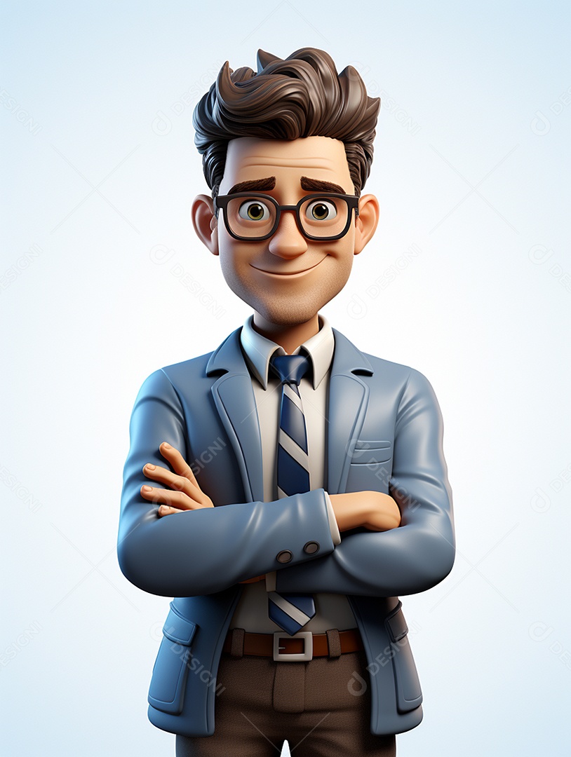 Homem de negócios 3d feliz em 3d transparente