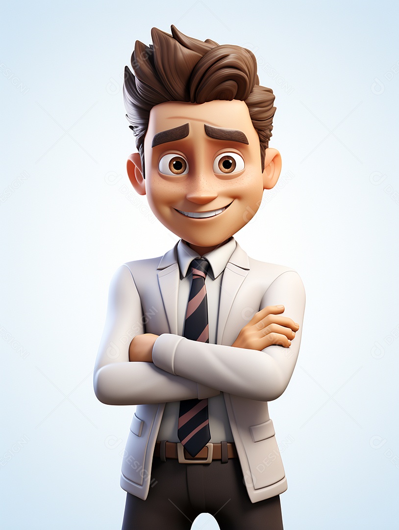 Homem de negócios 3d feliz em 3d transparente