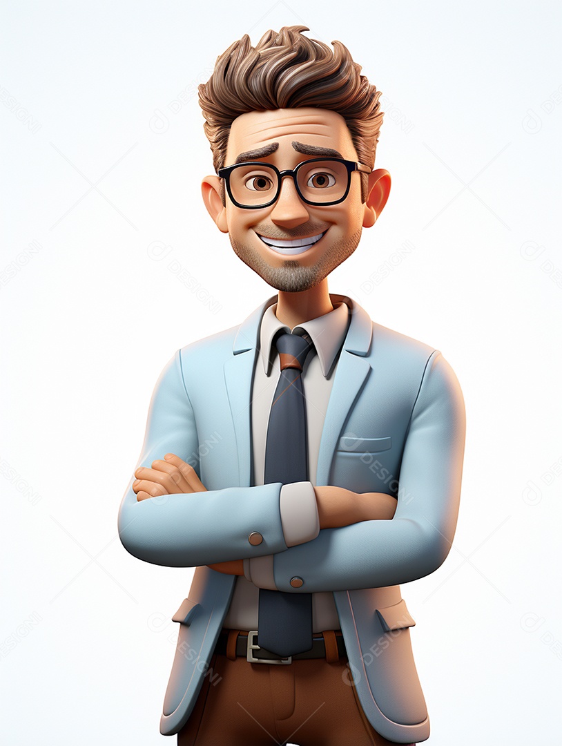 Homem de negócios 3d feliz em 3d transparente