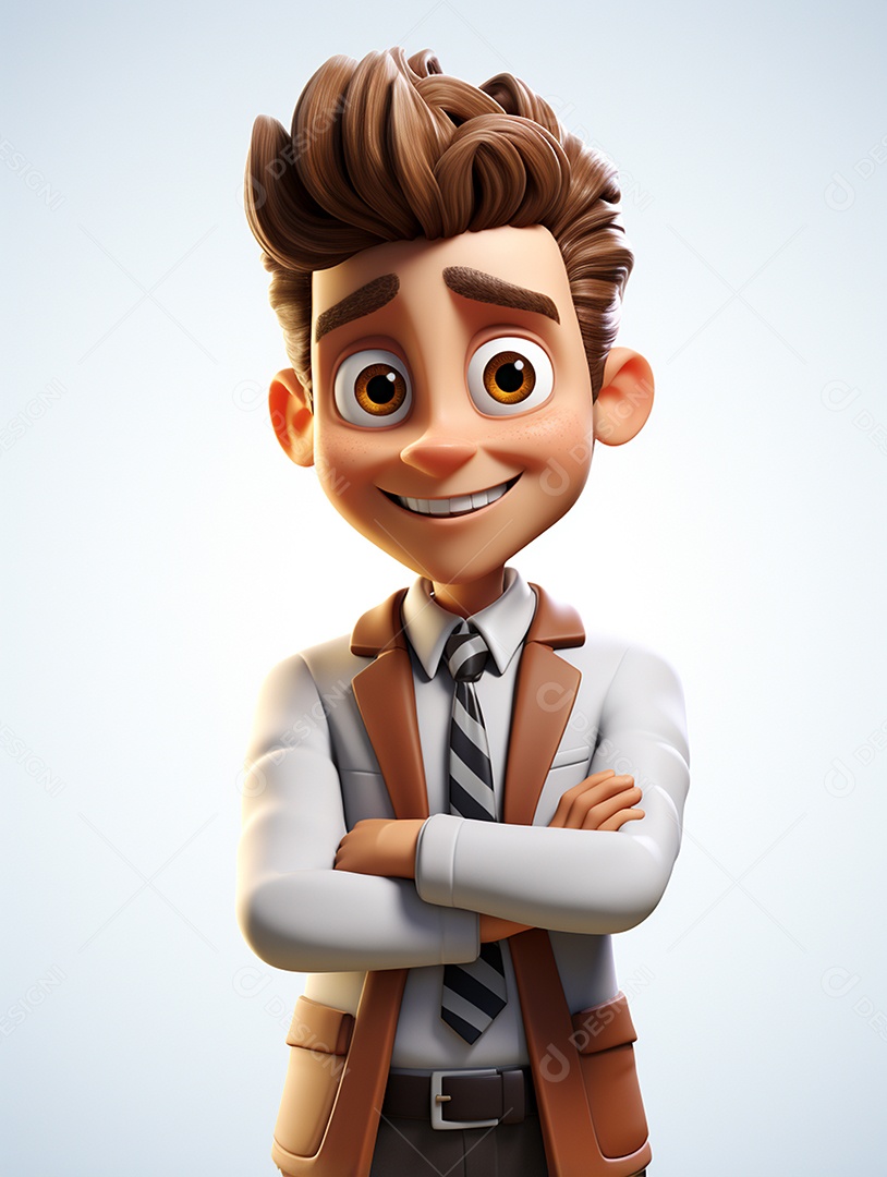 Homem de negócios 3d feliz em 3d transparente