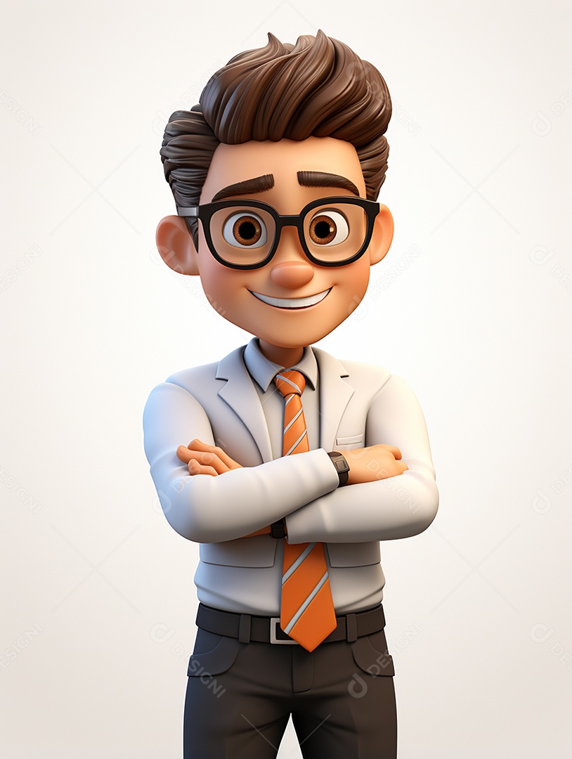 Homem de negócios 3d feliz em 3d transparente