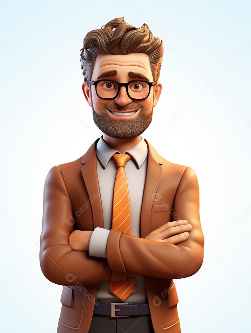 Homem de negócios 3d feliz em 3d transparente