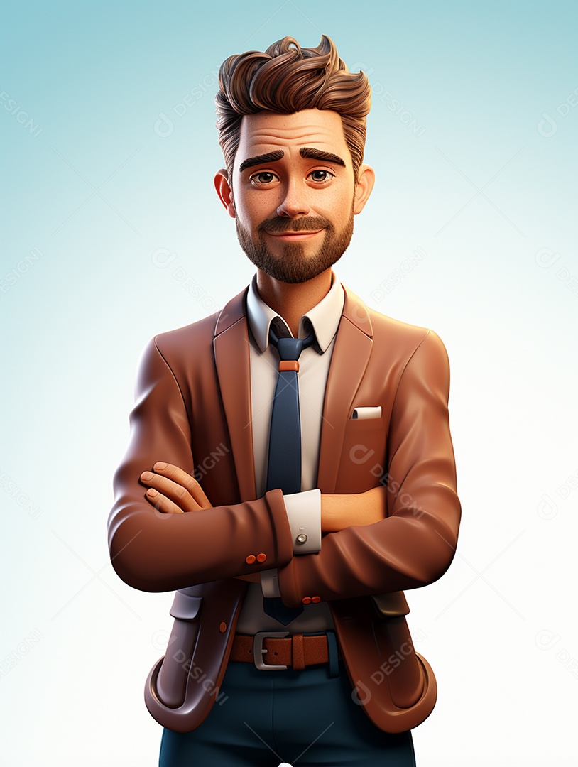 Homem de negócios 3d feliz em 3d transparente