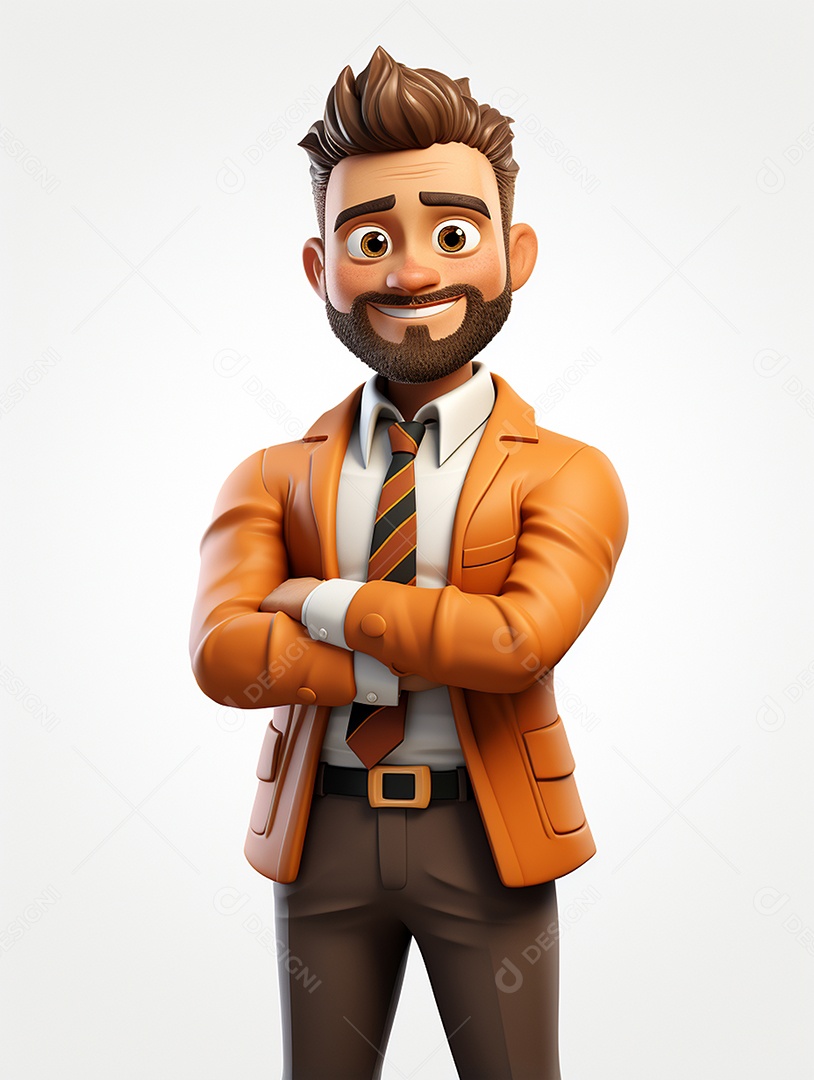 Homem de negócios 3d feliz em 3d transparente