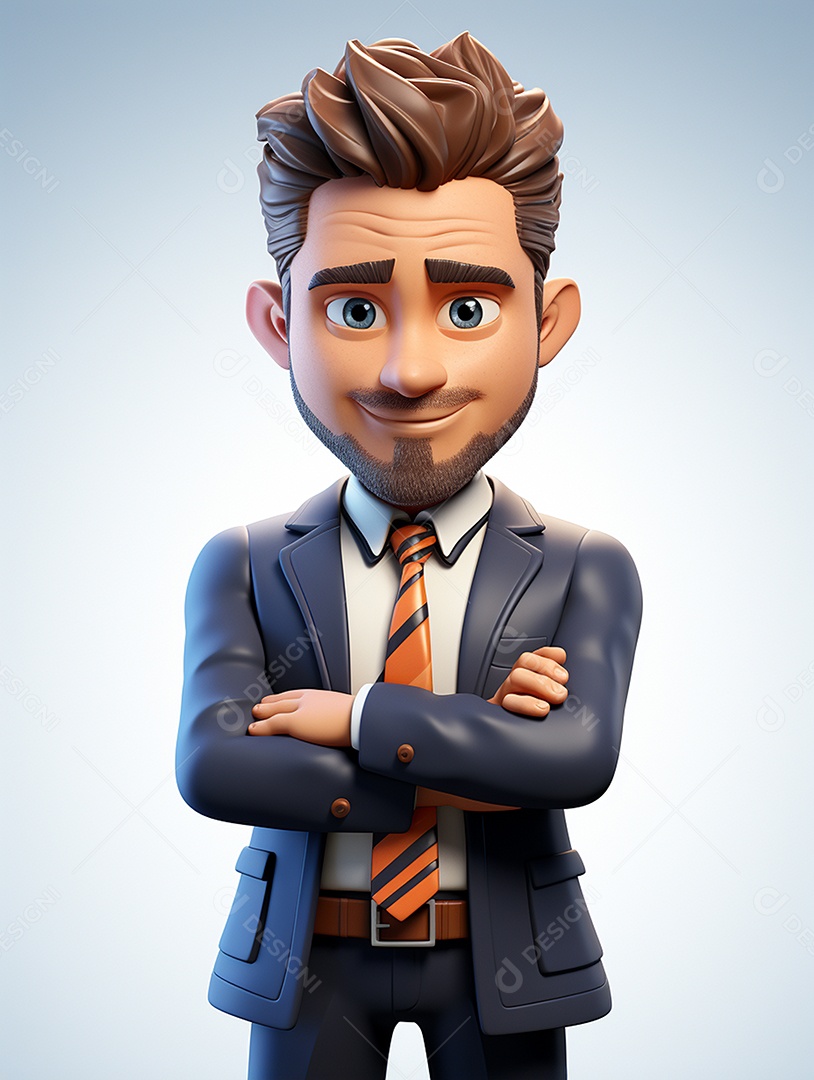 Homem de negócios 3d feliz em 3d transparente