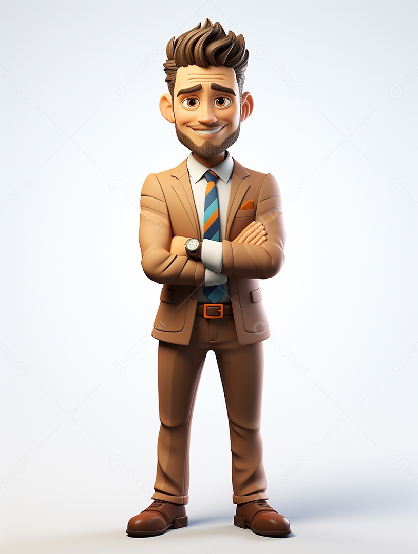 Homem de negócios 3d feliz em 3d transparente