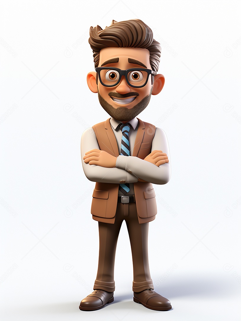 Homem de negócios 3d feliz em 3d transparente