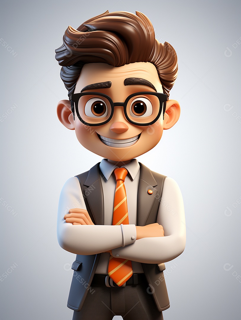 Homem de negócios 3d feliz cruzou os braços em 3d transparente