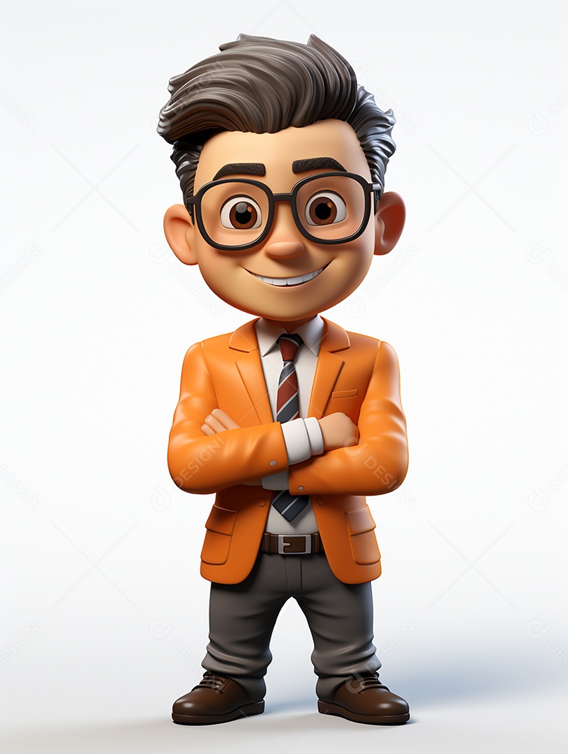 Homem de negócios 3d feliz cruzou os braços em 3d transparente