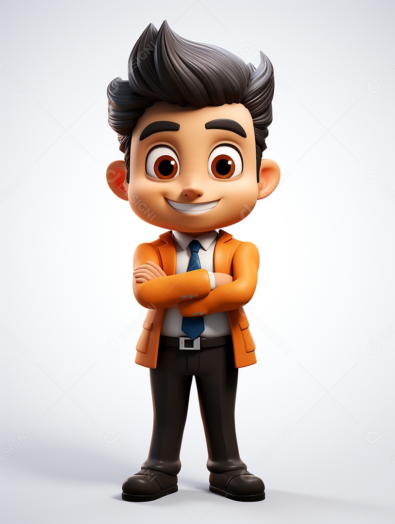 Homem de negócios 3d feliz cruzou os braços em 3d transparente