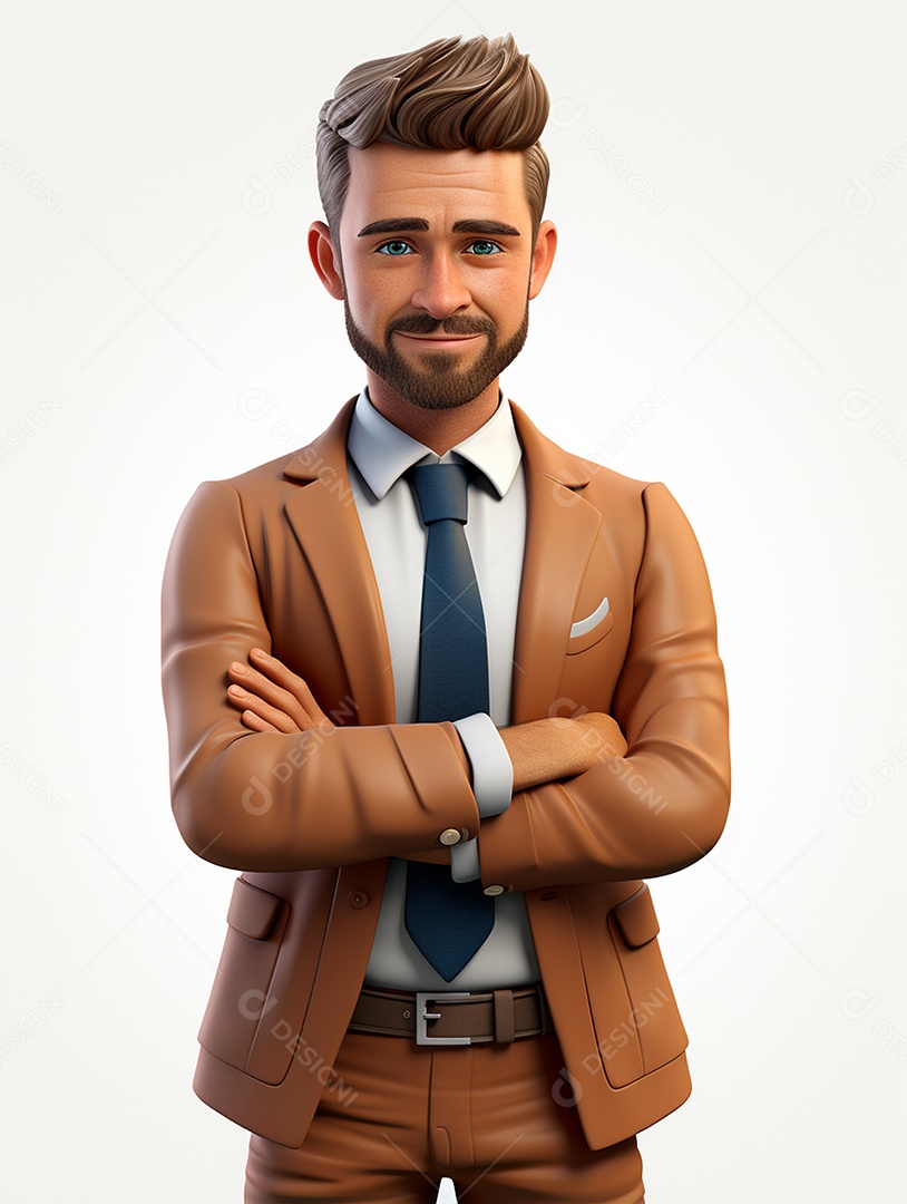 Homem de negócios 3d feliz cruzou os braços em 3d transparente