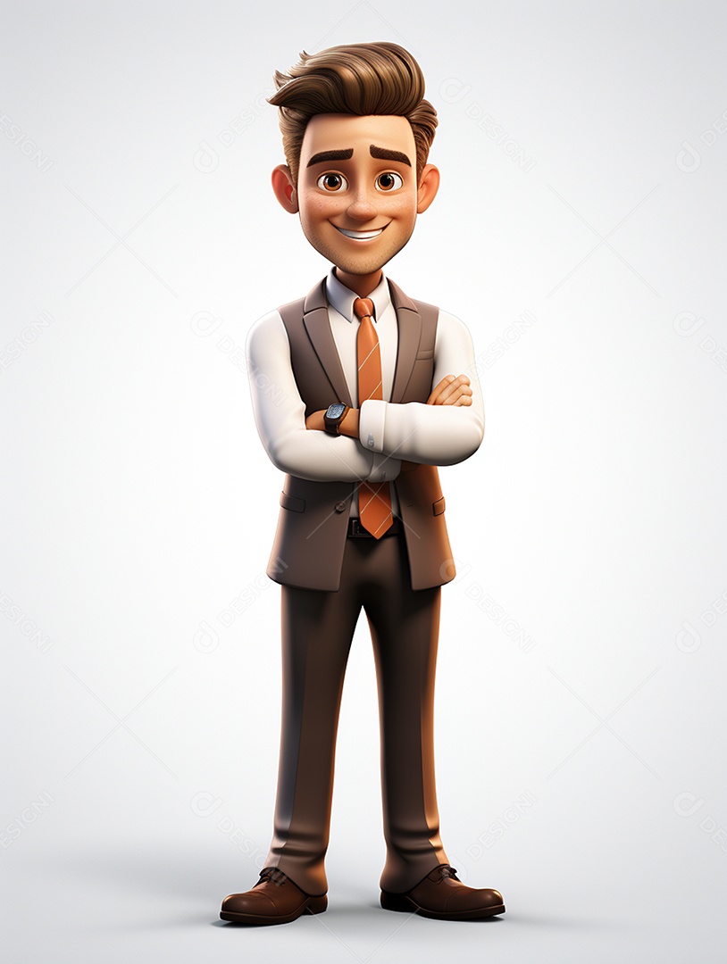 Homem de negócios 3d feliz em 3d transparente