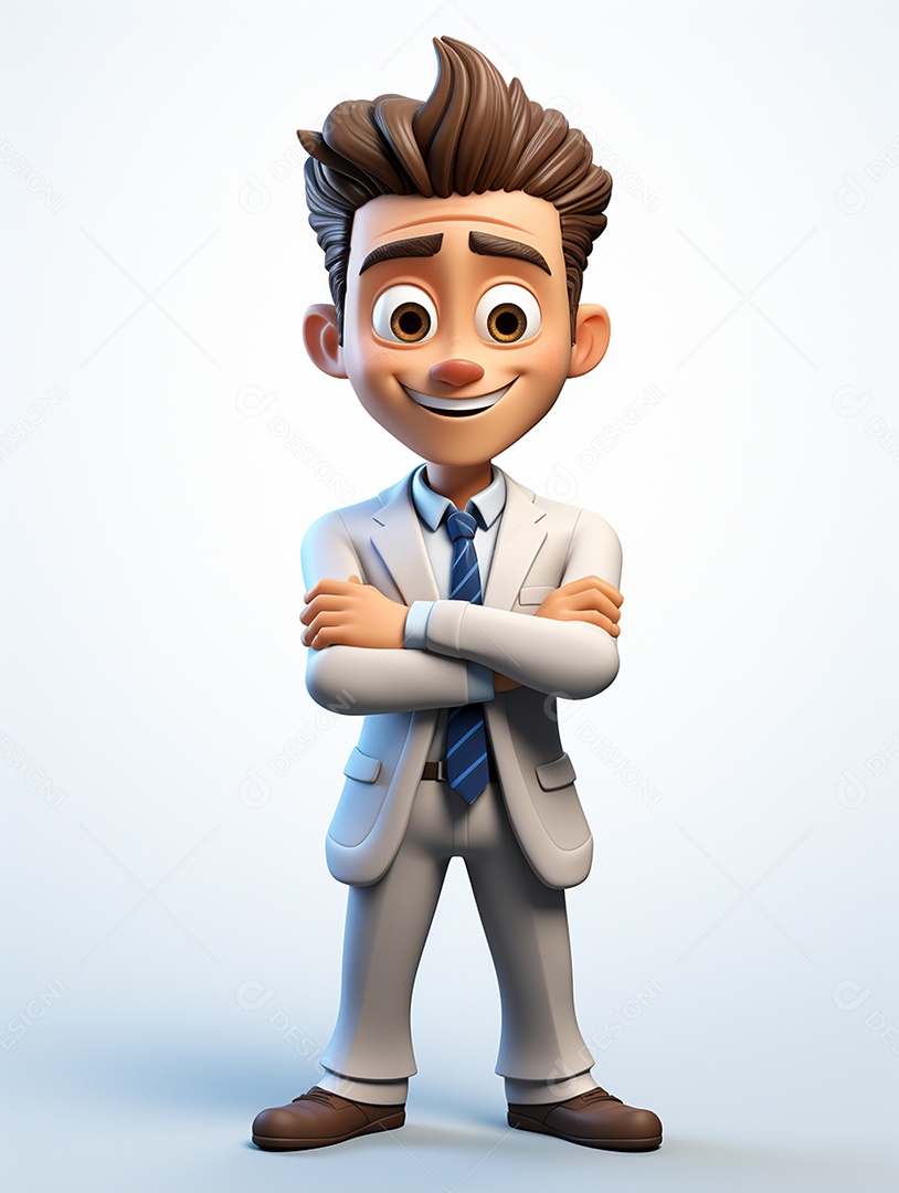 Homem de negócios 3d feliz em 3d transparente