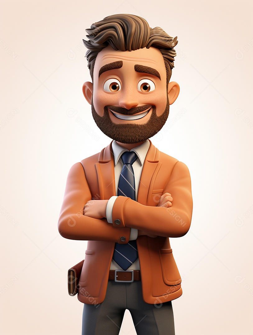 Homem de negócios 3d feliz em 3d transparente