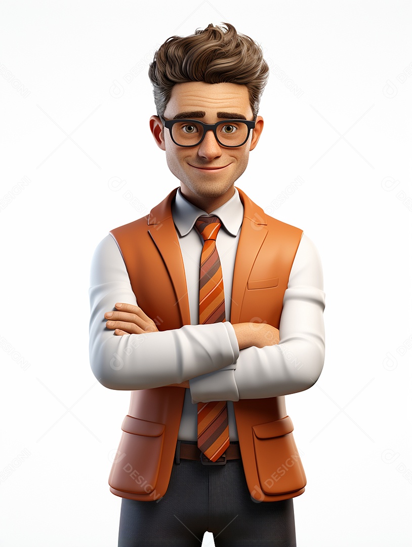 Homem de negócios 3d feliz em 3d transparente