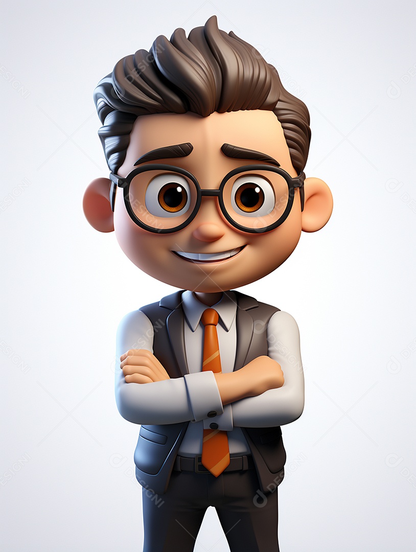 Homem de negócios 3d feliz em 3d transparente