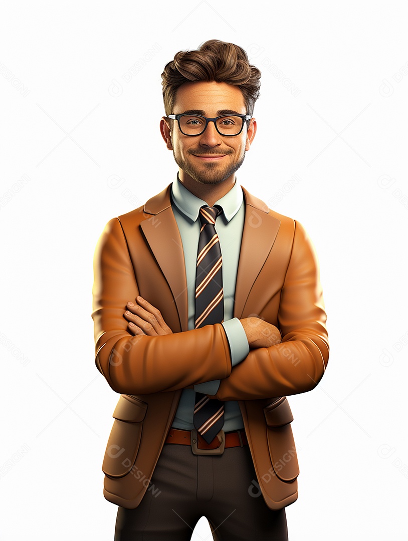 Homem de negócios 3d feliz em 3d transparente