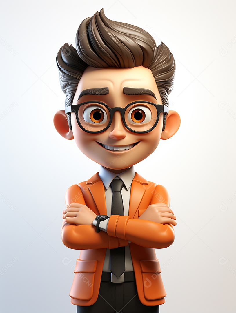 Homem de negócios 3d feliz em 3d transparente