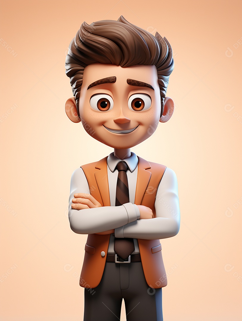 Homem de negócios 3d feliz em 3d transparente