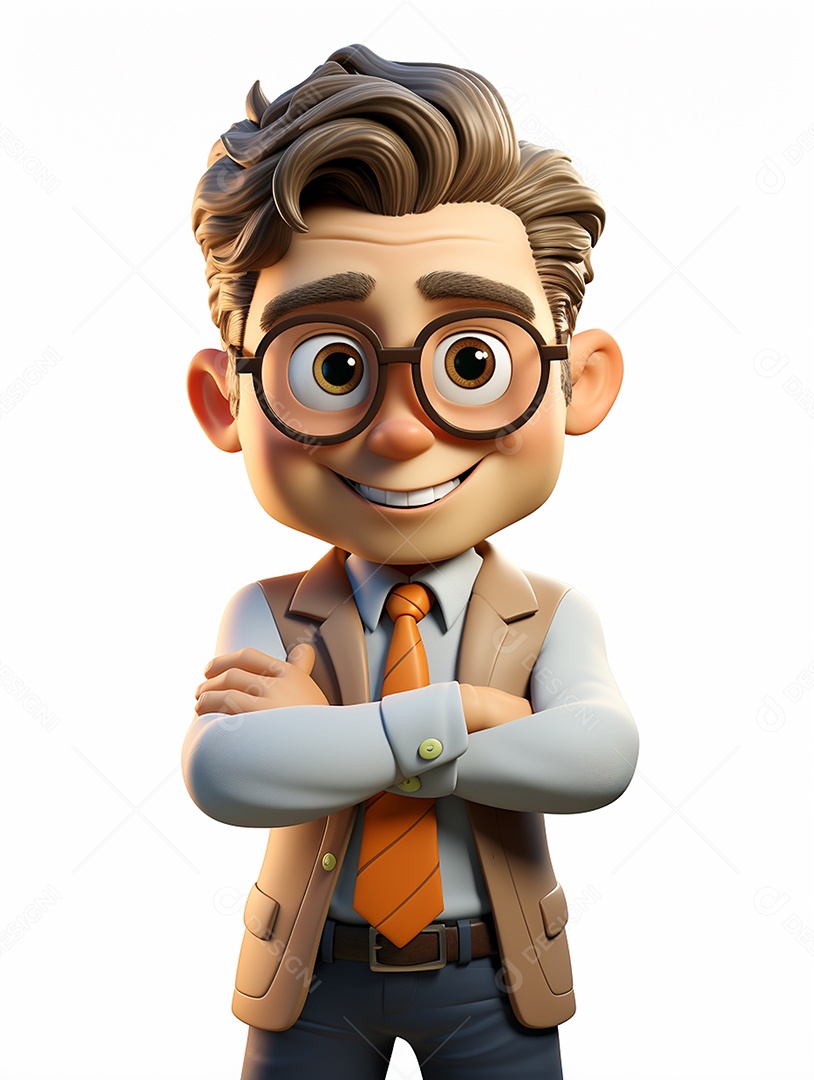 Homem de negócios 3d feliz em 3d transparente