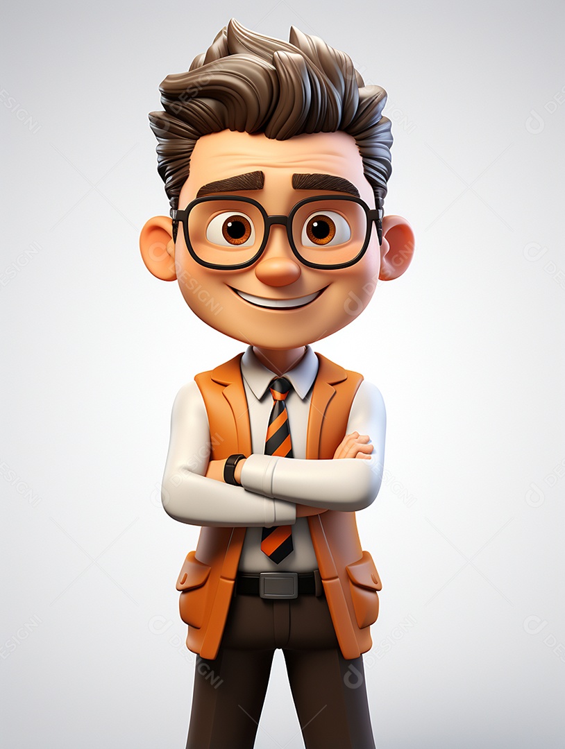 Homem de negócios 3d feliz em 3d transparente