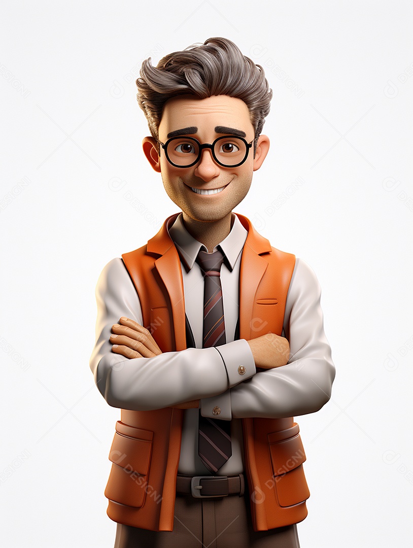 Homem de negócios 3d feliz em 3d transparente