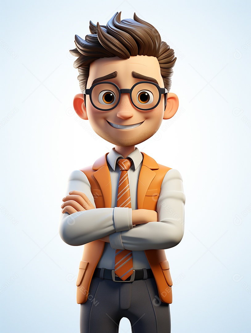 Homem de negócios 3d feliz em 3d transparente 00484