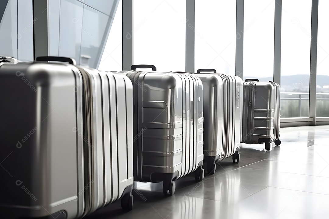 Poucas malas prateadas no aeroporto.