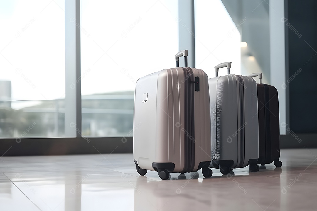 Poucas malas prateadas no aeroporto.