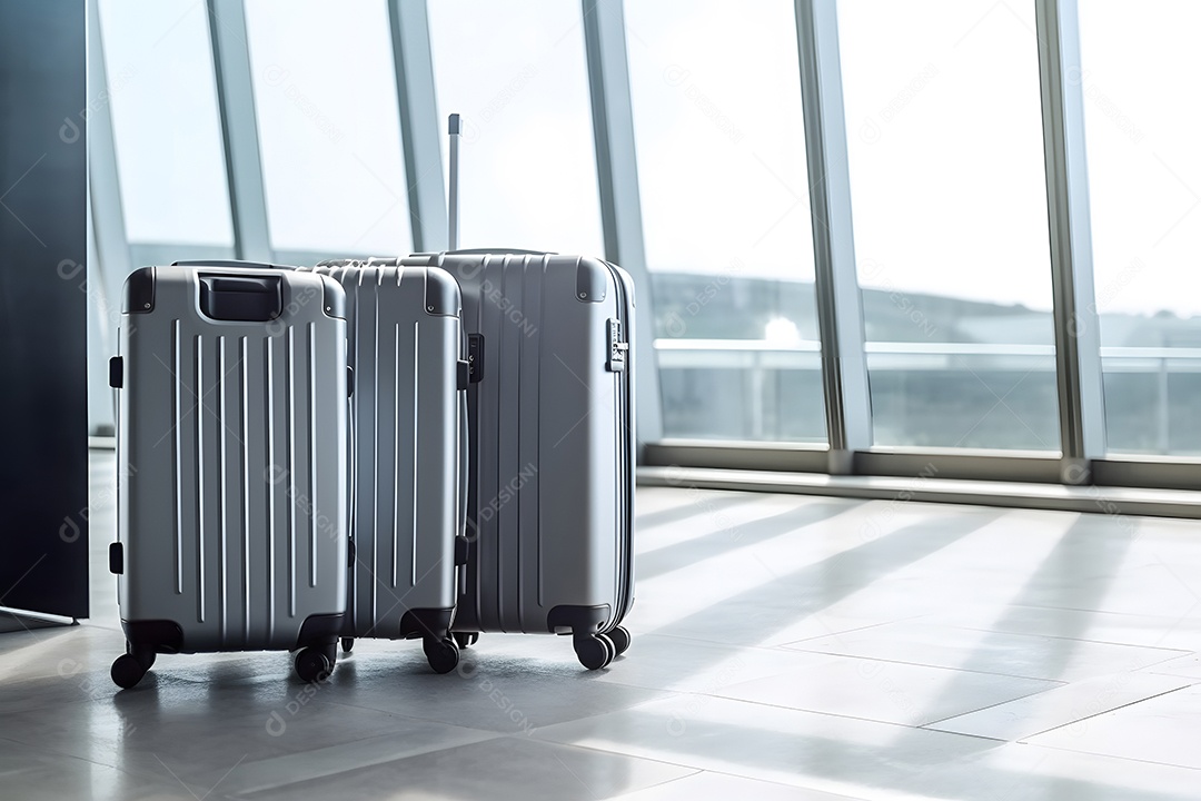 Poucas malas prateadas no aeroporto.