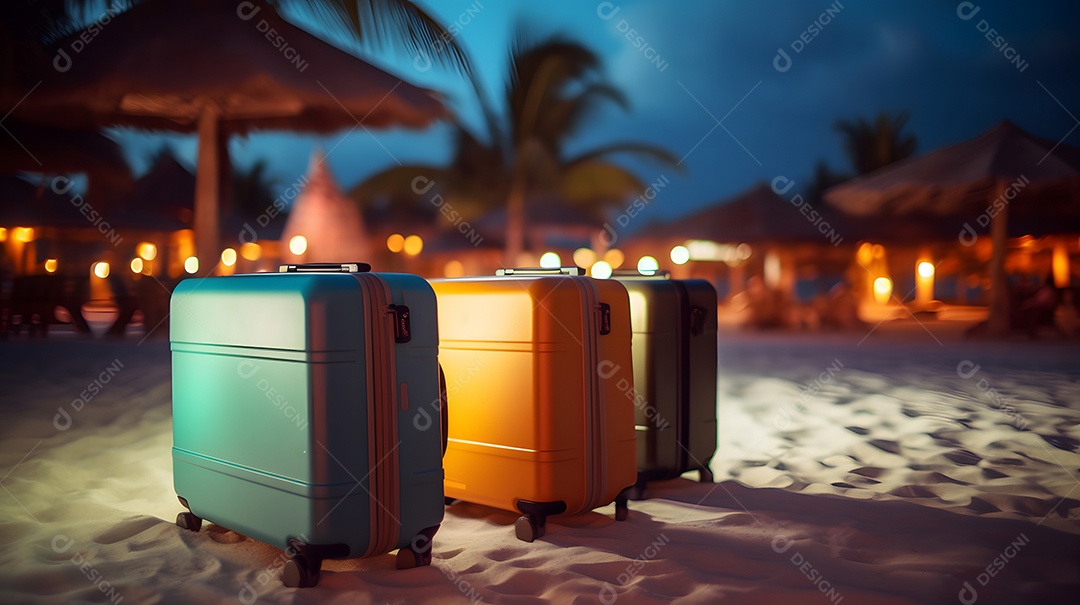 Algumas malas modernas em uma praia de resort tropical
