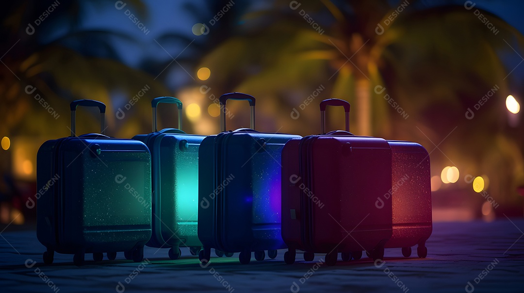 Algumas malas modernas em uma praia de resort tropical