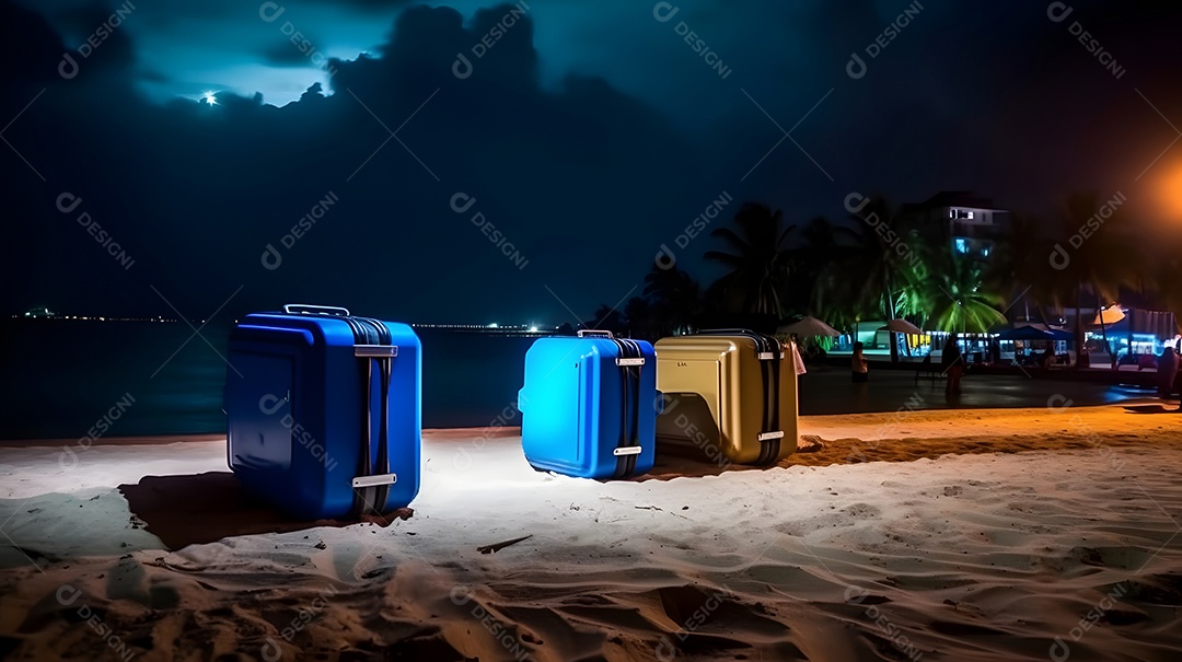 Algumas malas modernas em uma praia de resort tropical