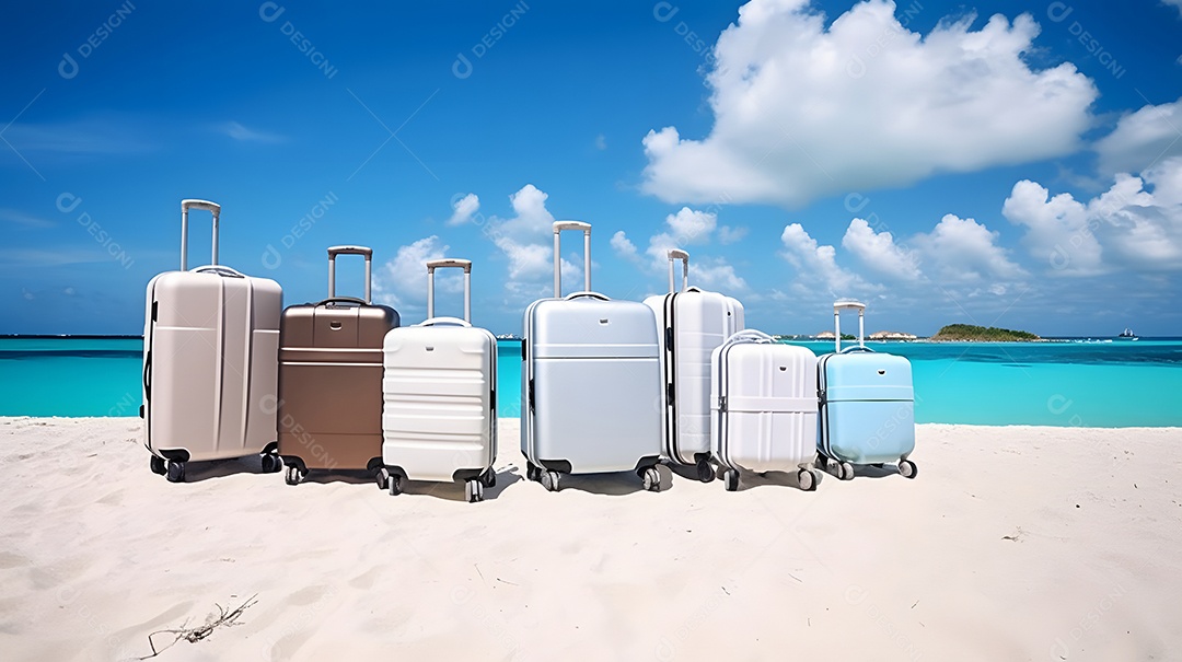 Algumas malas modernas em uma praia de resort tropical