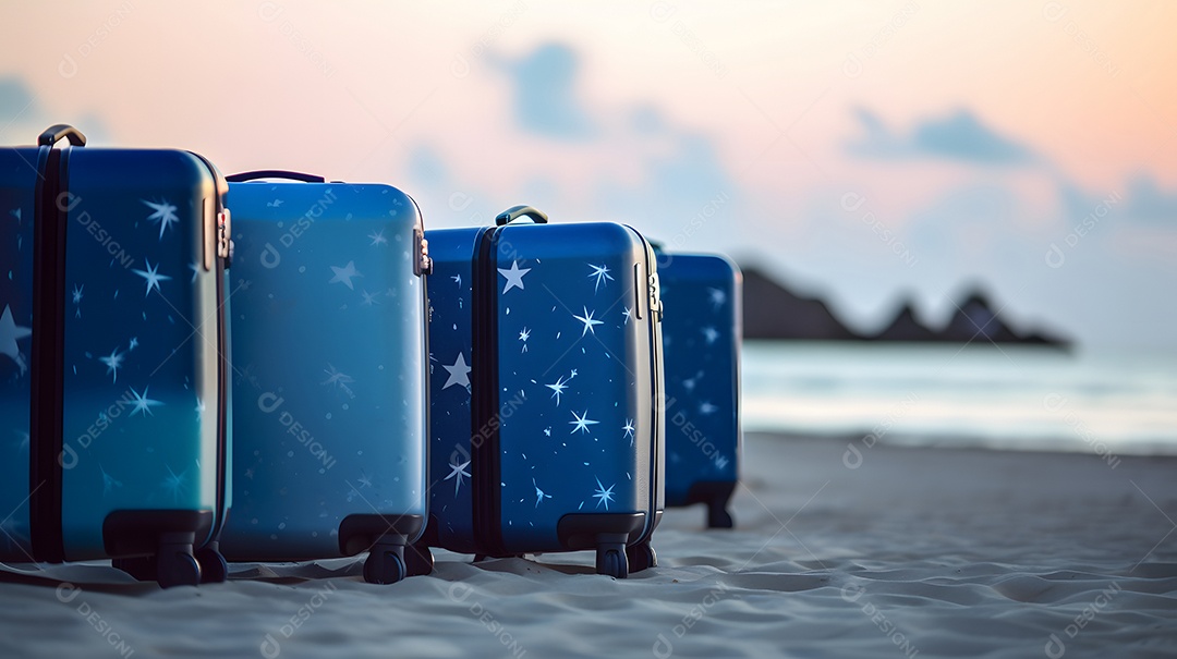 Algumas malas modernas em uma praia de resort tropical