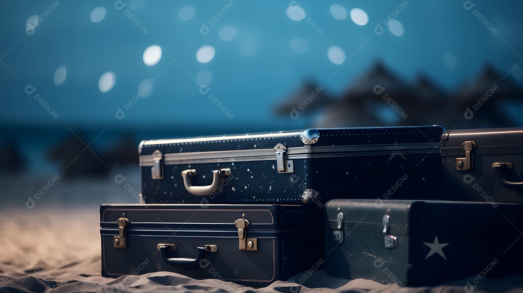 Algumas malas modernas em uma praia de resort tropical