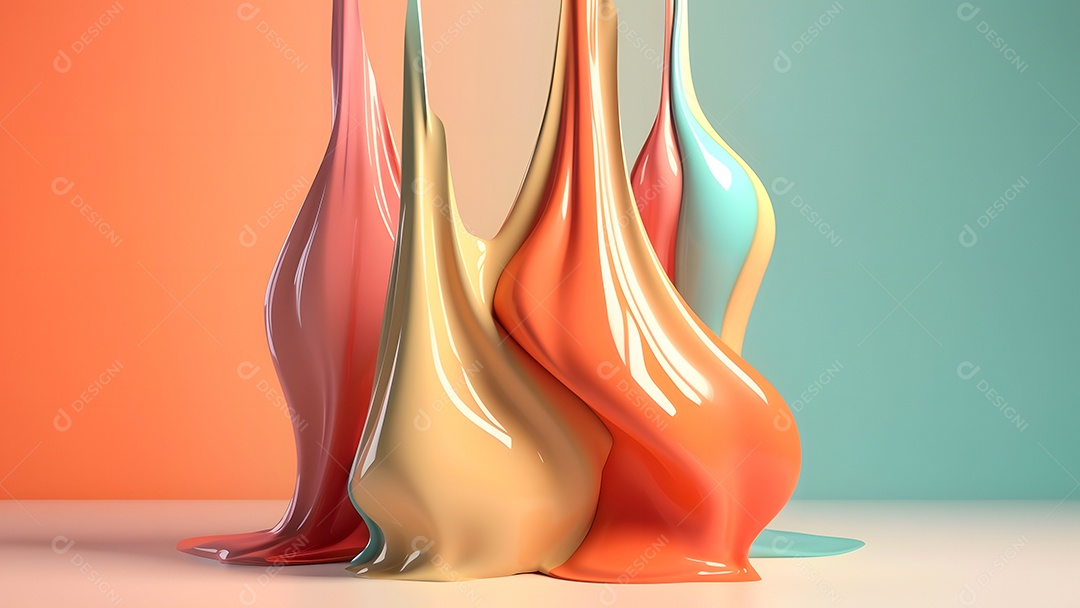 Fundo abstrato, suave e informe, opaco, em tons de rosa pastel e verde-menta, com fluxo líquido.