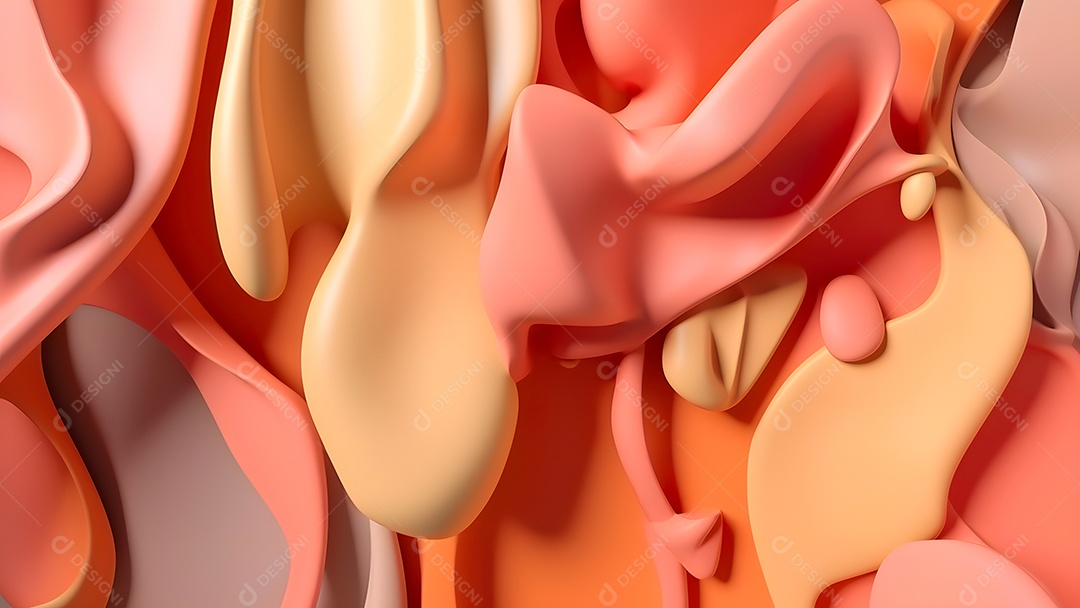 Fundo abstrato, suave e informe, opaco, em tons de rosa pastel e verde-menta, com fluxo líquido.