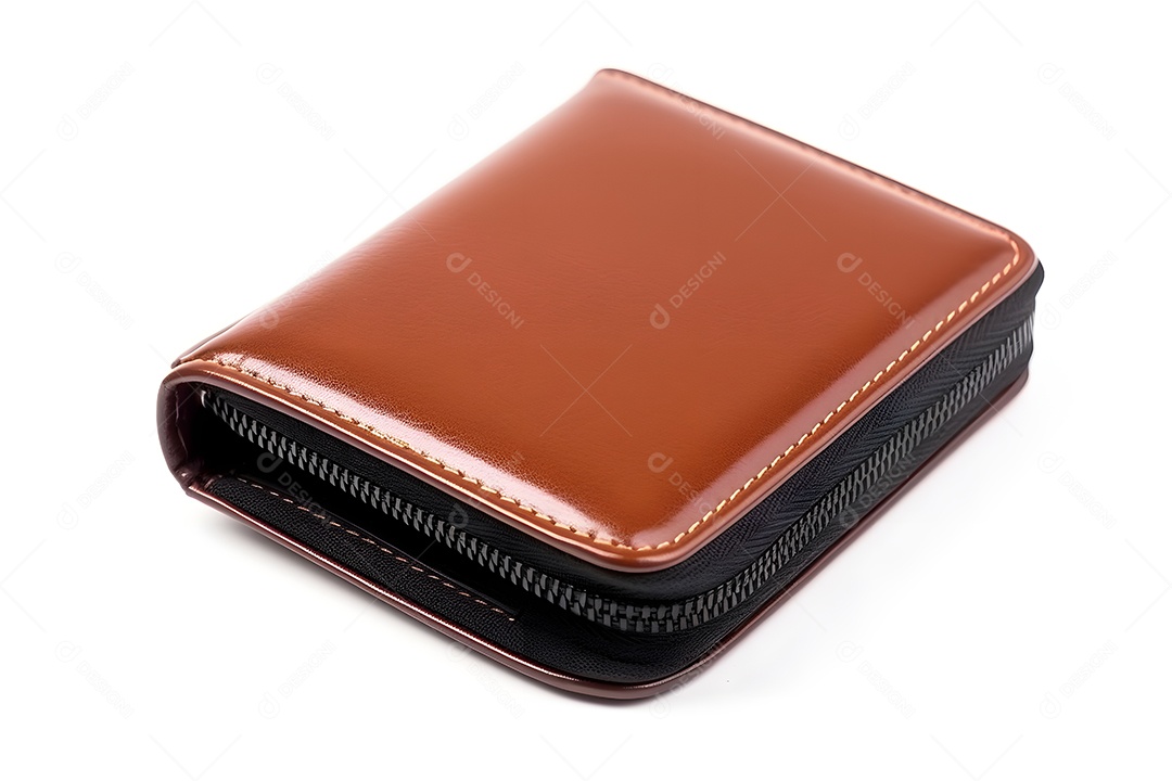 Carteira de couro isolada em fundo branco.