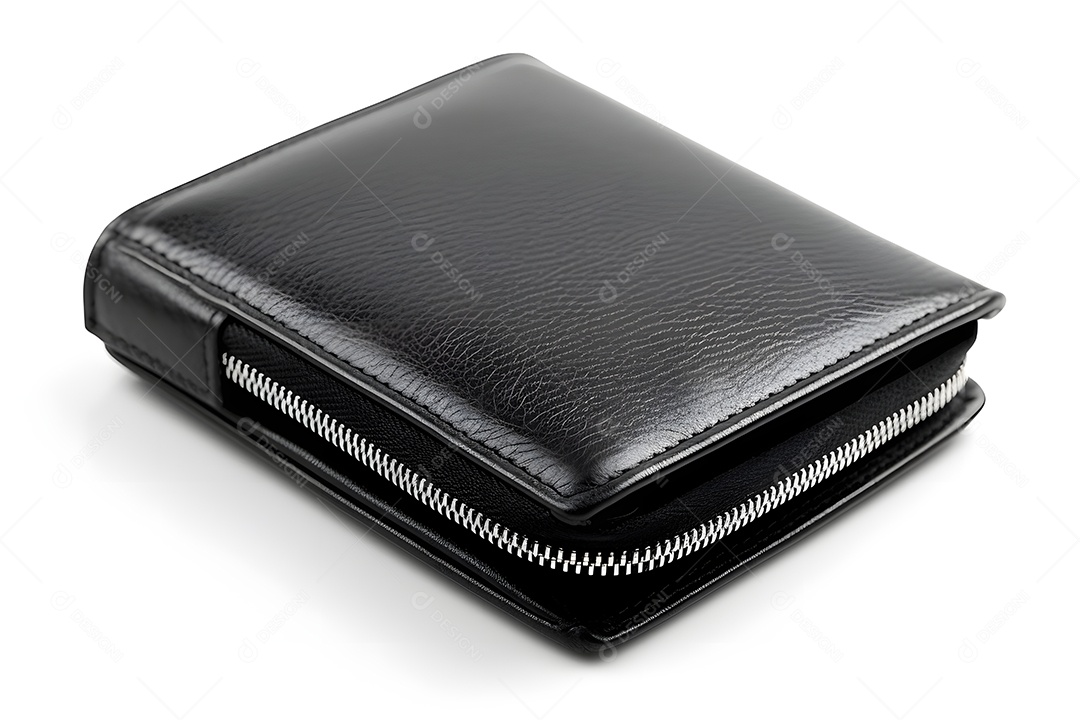 Carteira de couro isolada em fundo branco.