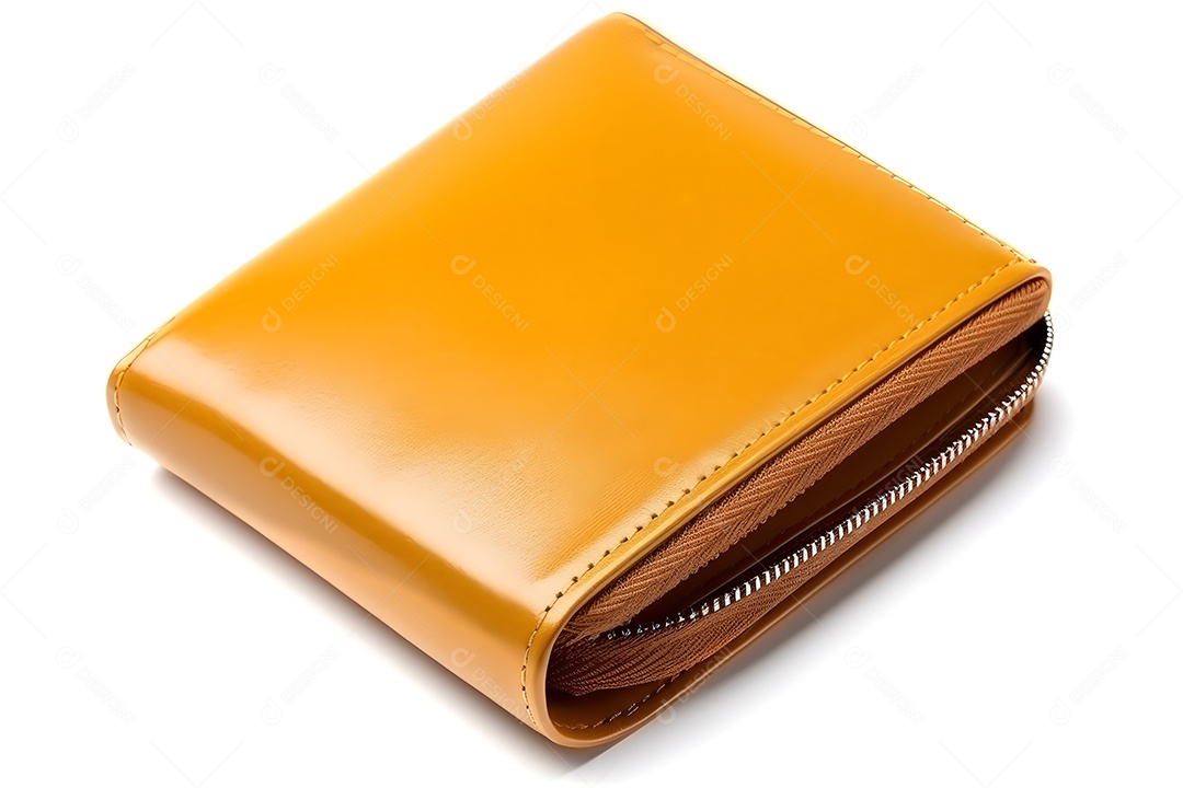 Carteira de couro isolada em fundo branco.