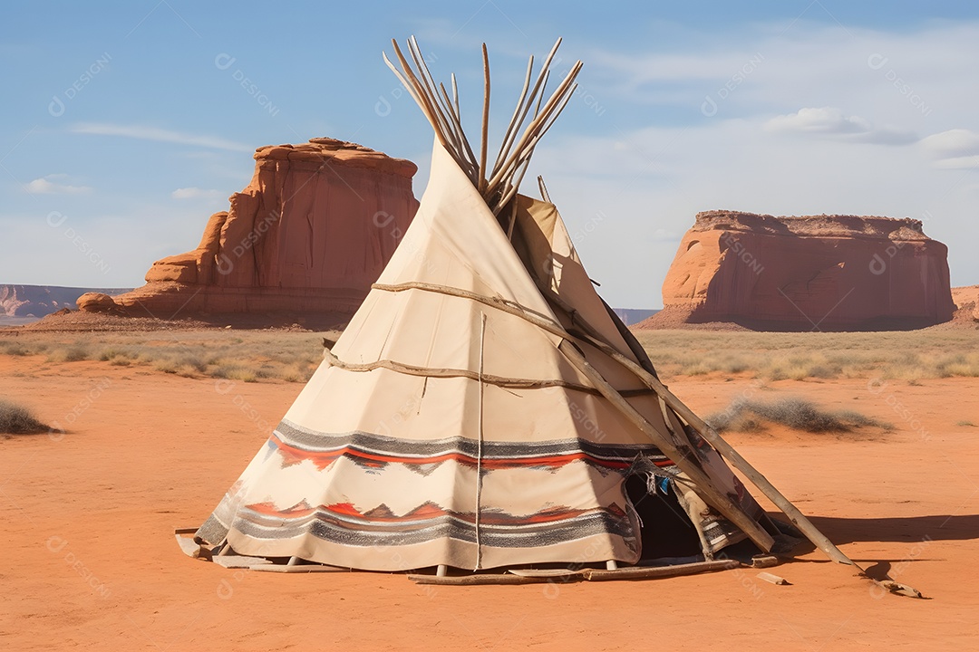 Tenda indígena americana no deserto em um dia ensolarado de verão.