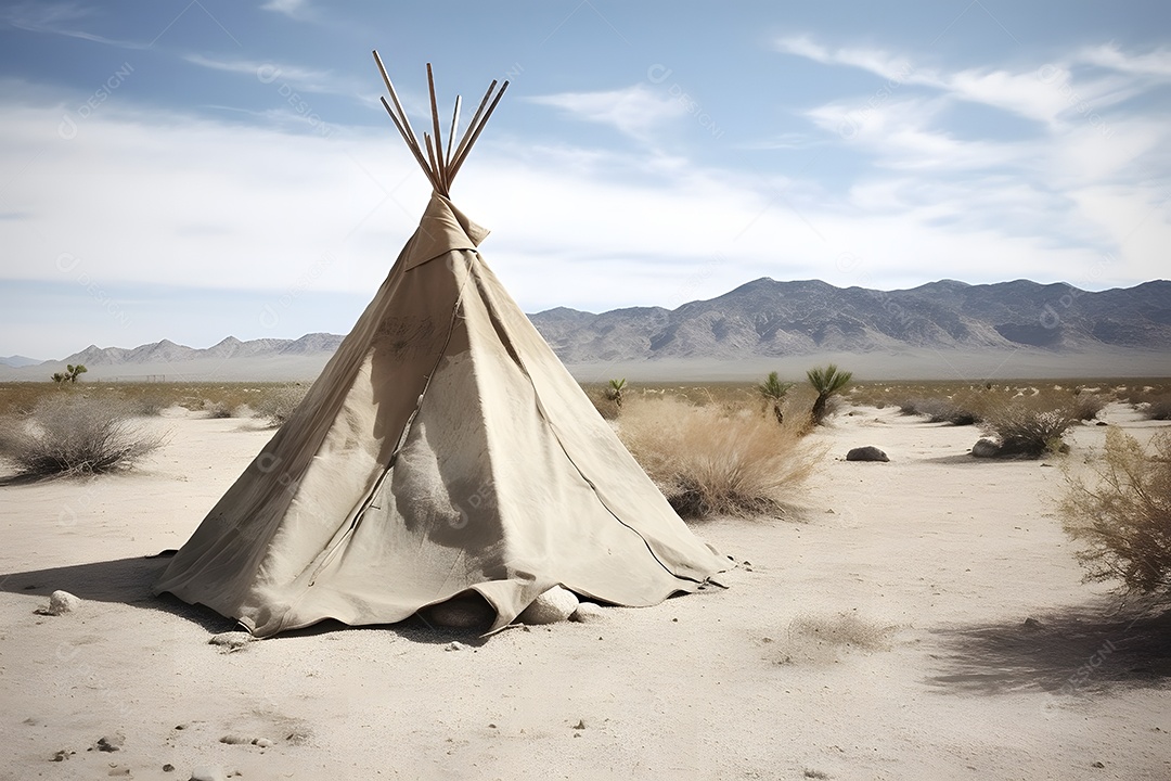 Tenda indígena americana no deserto em um dia ensolarado de verão.