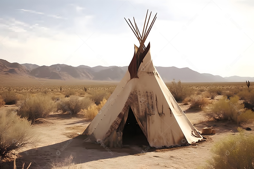 Tenda indígena americana no deserto em um dia ensolarado de verão.