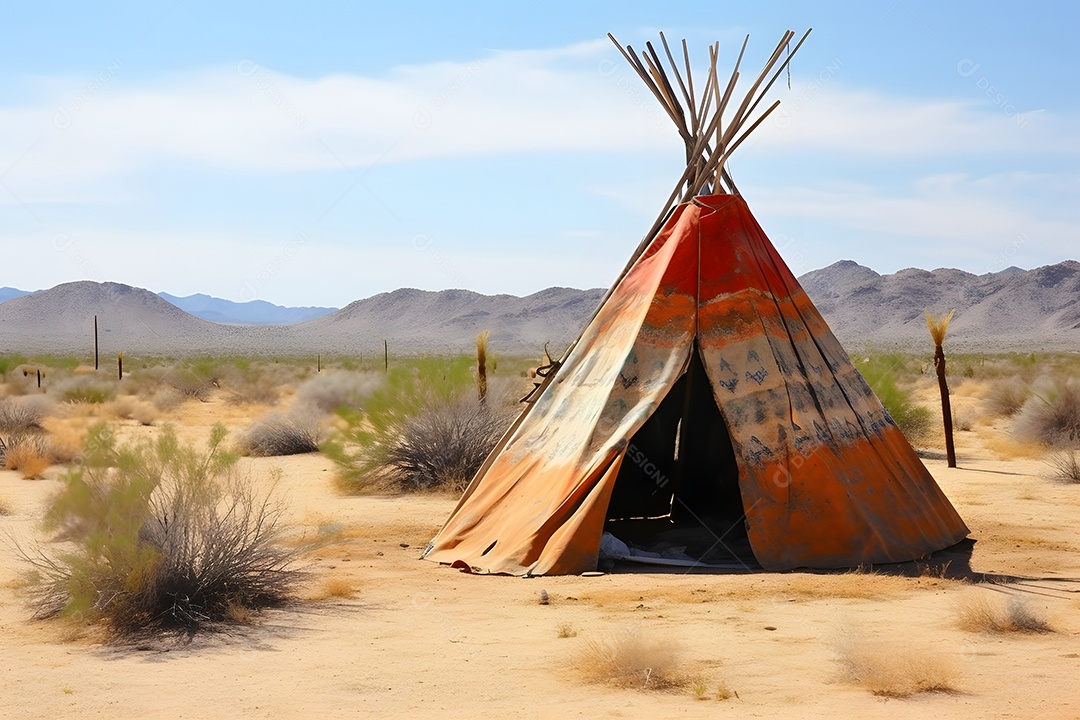 Tenda indígena americana no deserto em um dia ensolarado de verão.
